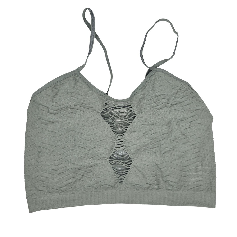 BKE Laser Cut Bralette XS/S Green Seamless Longline Cami Boho Strappy